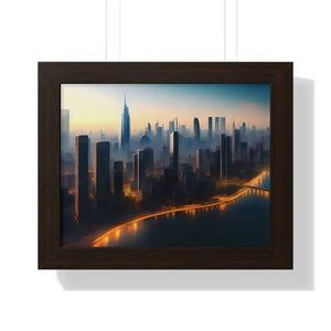 Framed Horizontal Poster - Aerial View City Skyscrapers - Dipaliz - 14″ x 11″ / Walnut - Posters Prints & Visual Artwork