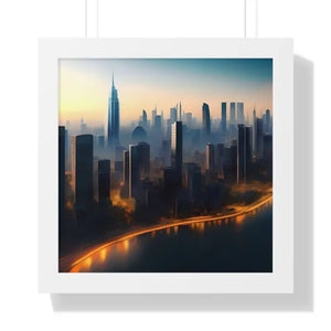 Framed Horizontal Poster - Aerial View City Skyscrapers - Dipaliz - 16″ x / White - Posters Prints & Visual Artwork
