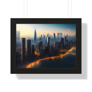 Framed Horizontal Poster - Aerial View City Skyscrapers - Dipaliz - 16″ x 12″ / Black - Posters Prints & Visual Artwork