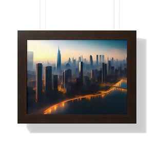 Framed Horizontal Poster - Aerial View City Skyscrapers - Dipaliz - 16″ x 12″ / Walnut - Posters Prints & Visual Artwork