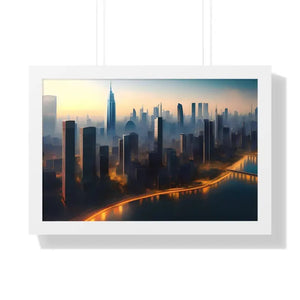 Framed Horizontal Poster - Aerial View City Skyscrapers - Dipaliz - 24″ x 16″ / White - Posters Prints & Visual Artwork