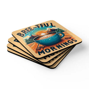 Breeful Mornings Corkwood Coaster Set - Stylish Surface Protection - Cork / 3.75’’ × / Square - Coasters