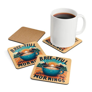 Breeful Mornings Corkwood Coaster Set - Stylish Surface Protection - Cork / 3.75’’ × / Square - Coasters