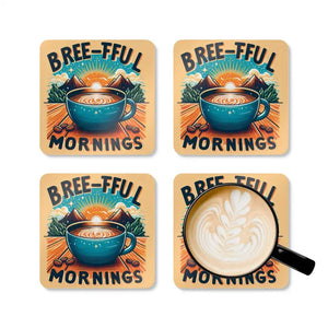 Breeful Mornings Corkwood Coaster Set - Stylish Surface Protection - Cork / 3.75’’ × / Square - Coasters