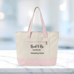 Bags - Zippered Canvas Tote - Personalized Bride Gift - Dipaliz 18’’ x 14’’ 4.5’’ / Natural/light Pink