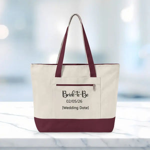 Bags - Zippered Canvas Tote - Personalized Bride Gift - Dipaliz 18’’ x 14’’ 4.5’’ / Natural/maroon