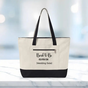 Bags - Zippered Canvas Tote - Personalized Bride Gift - Dipaliz 18’’ x 14’’ 4.5’’ / Natural/black