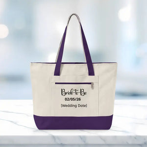 Bags - Zippered Canvas Tote - Personalized Bride Gift - Dipaliz 18’’ x 14’’ 4.5’’ / Natural/purple