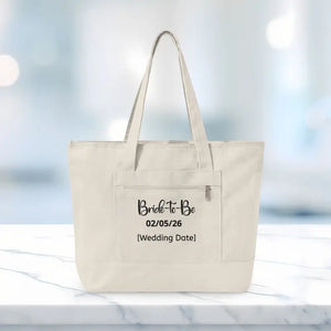 Bags - Zippered Canvas Tote - Personalized Bride Gift - Dipaliz 18’’ x 14’’ 4.5’’ / Natural