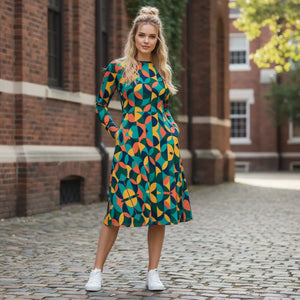Print Long Sleeve Midi – Flared Occasion - Dipaliz - Dresses - Xs