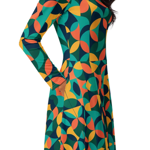 Print Long Sleeve Midi Dress Attractive Geometrical Pattern - Dipaliz - Dresses