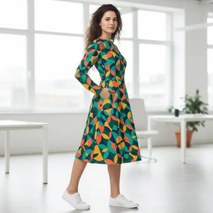 Print Long Sleeve Midi – Flared Occasion - Dipaliz - Dresses - Xs