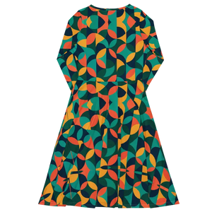 Print Long Sleeve Midi Dress Attractive Geometrical Pattern - Dipaliz - Dresses