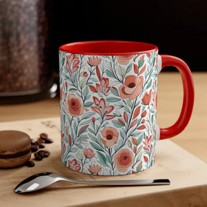 Flowers Accent Coffee Mug - Vibrant Daily Brew Essential - Dipaliz - Red / 11oz - Mugs