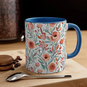 Flowers Accent Coffee Mug - Vibrant Daily Brew Essential - Dipaliz - Blue / 11oz - Mugs