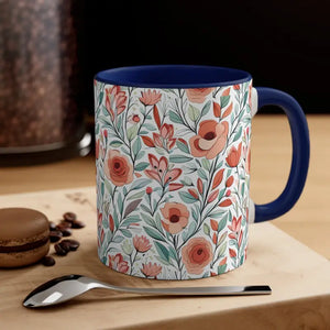 Flowers Accent Coffee Mug - Vibrant Daily Brew Essential - Dipaliz - Navy / 11oz - Mugs
