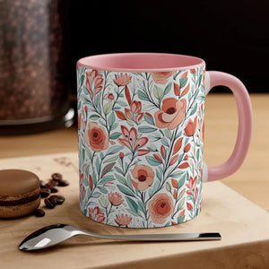 Flowers Accent Coffee Mug - Vibrant Daily Brew Essential - Dipaliz - Pink / 11oz - Mugs