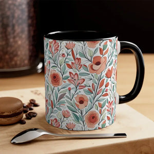 Flowers Accent Coffee Mug - Vibrant Daily Brew Essential - Dipaliz - Black / 11oz - Mugs
