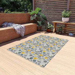 Floral Grey Outdoor Rug - Bright Patio Decor - Dipaliz - Rugs