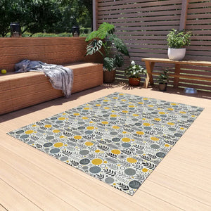 Floral Grey Outdoor Rug - Bright Patio Decor - Dipaliz - Rugs