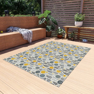 Floral Grey Outdoor Rug – Soft Polyester Chenille - Dipaliz - Rugs