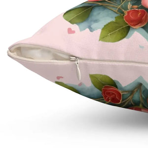 Floral Heart Square Pillow - Cozy Spun Polyester Decor - Dipaliz - Throw Pillows