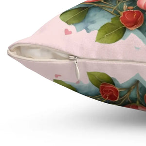 Floral Heart Square Pillow - Cozy Spun Polyester Decor - Dipaliz - Throw Pillows