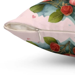 Floral Heart Square Pillow - Cozy Spun Polyester Decor - Dipaliz - Throw Pillows