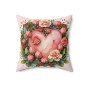 Floral Heart Square Pillow - Cozy Spun Polyester Decor - Dipaliz - Throw Pillows