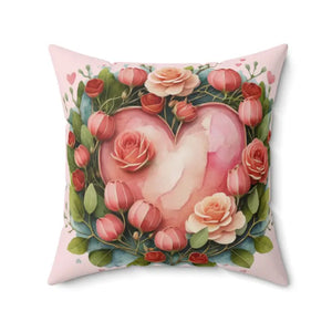 Floral Heart Square Pillow - Cozy Spun Polyester Decor - Dipaliz - Throw Pillows