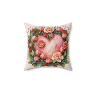 Floral Heart Square Pillow - Cozy Spun Polyester Decor - Dipaliz - Throw Pillows