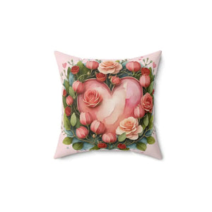 Floral Heart Square Pillow - Cozy Spun Polyester Decor - Dipaliz - 14’’ × - Throw Pillows
