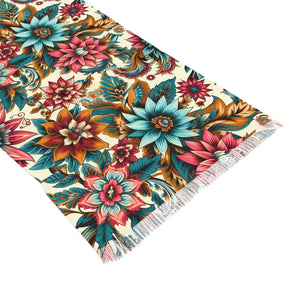 Vibrant Jacobean Floral Fringe Scarf Light - Scarves & Shawls