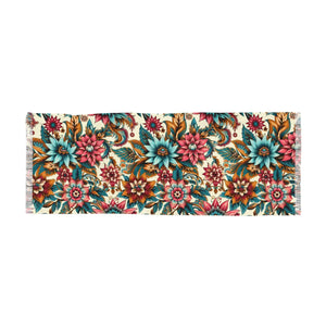 Vibrant Jacobean Floral Fringe Scarf Light - Scarves & Shawls