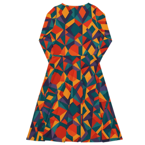 Bright Geometric Pattern Long Sleeve Midi Dress - Dipaliz - Dresses