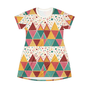 Tagless Tee Dress – Bright Geometric Triangles - Dipaliz - Dresses - Xs