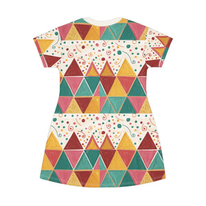 Tagless Tee Dress – Bright Geometric Triangles - Dipaliz - Dresses - Xs