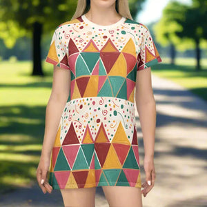 Tagless Tee Dress - Bright Geometric Triangles - Dipaliz - Dresses