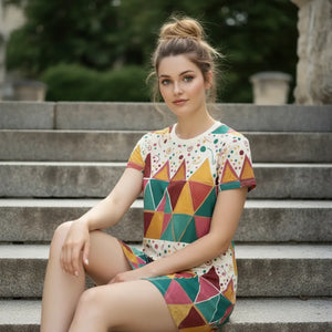 Tagless Tee Dress – Bright Geometric Triangles - Dipaliz - Dresses - Xs