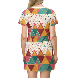 Tagless Tee Dress – Bright Geometric Triangles - Dipaliz - Dresses - Xs