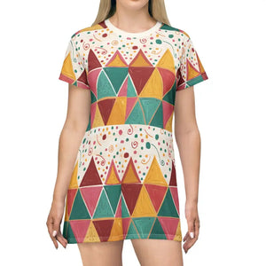 Tagless Tee Dress - Bright Geometric Triangles - Dipaliz - Xs - Dresses