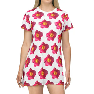 Shirt Dress - Bright Pink Flowers Vibrant Garden Style - Dipaliz - Xs - Dresses