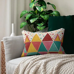 Lumbar Pillow - Vibrant Geometric Triangles Spun Polyester - Dipaliz - 20’’ × 14’’ - Pillows
