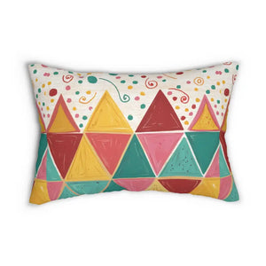 Lumbar Pillow - Vibrant Geometric Triangles Spun Polyester - Dipaliz - 20’’ × 14’’ - Pillows