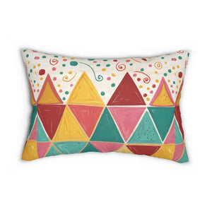 Lumbar Pillow - Vibrant Geometric Triangles Spun Polyester - Dipaliz - 20’’ × 14’’ - Pillows