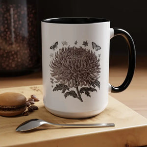Vibrant Chrysanthemum Coffee Mug - Floral Morning Boost - Dipaliz - 15oz / Black
