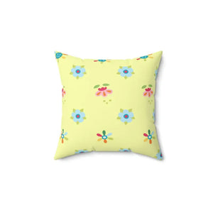 Yellow Throw Pillow - Colorful Flowers Polyester Square - Dipaliz - 14’’ × - Pillows