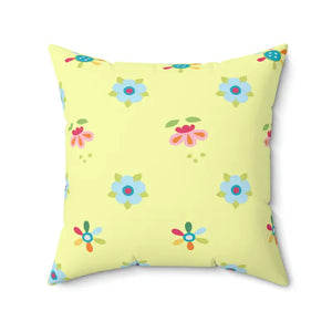 Yellow Throw Pillow - Colorful Flowers Polyester Square - Dipaliz - Pillows