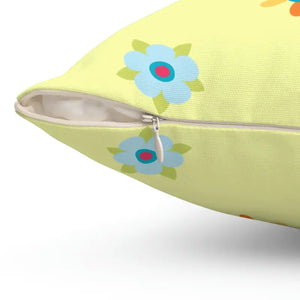 Yellow Throw Pillow - Colorful Flowers Polyester Square - Dipaliz - Pillows