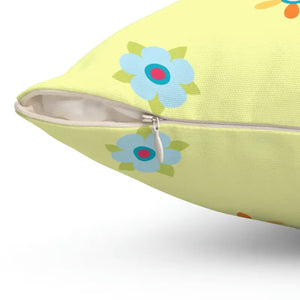 Yellow Throw Pillow - Colorful Flowers Polyester Square - Dipaliz - Pillows